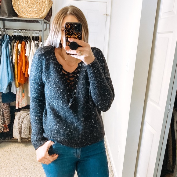 Express Lace Up Eyelash Cozy Sweater - Picture 4 of 7